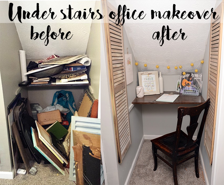 Under stairs office makeover
